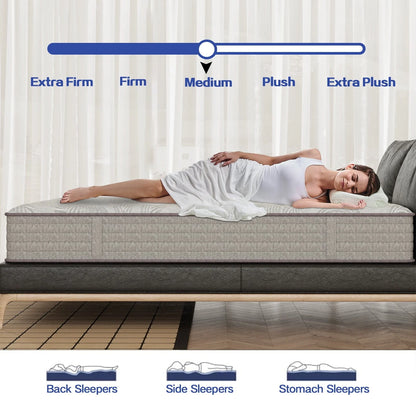 KOW® 12 inch Hybrid Mattress, Full Size Medium Firm innerspring Mattress in a Box, with 3 Layer Premium Foam and Pocket Springs,
