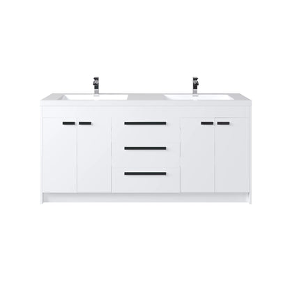 Eviva Lugano 72"W x 20"D White Double Sink Bathroom Vanity with White Acrylic Countertop and Integrated Sinks