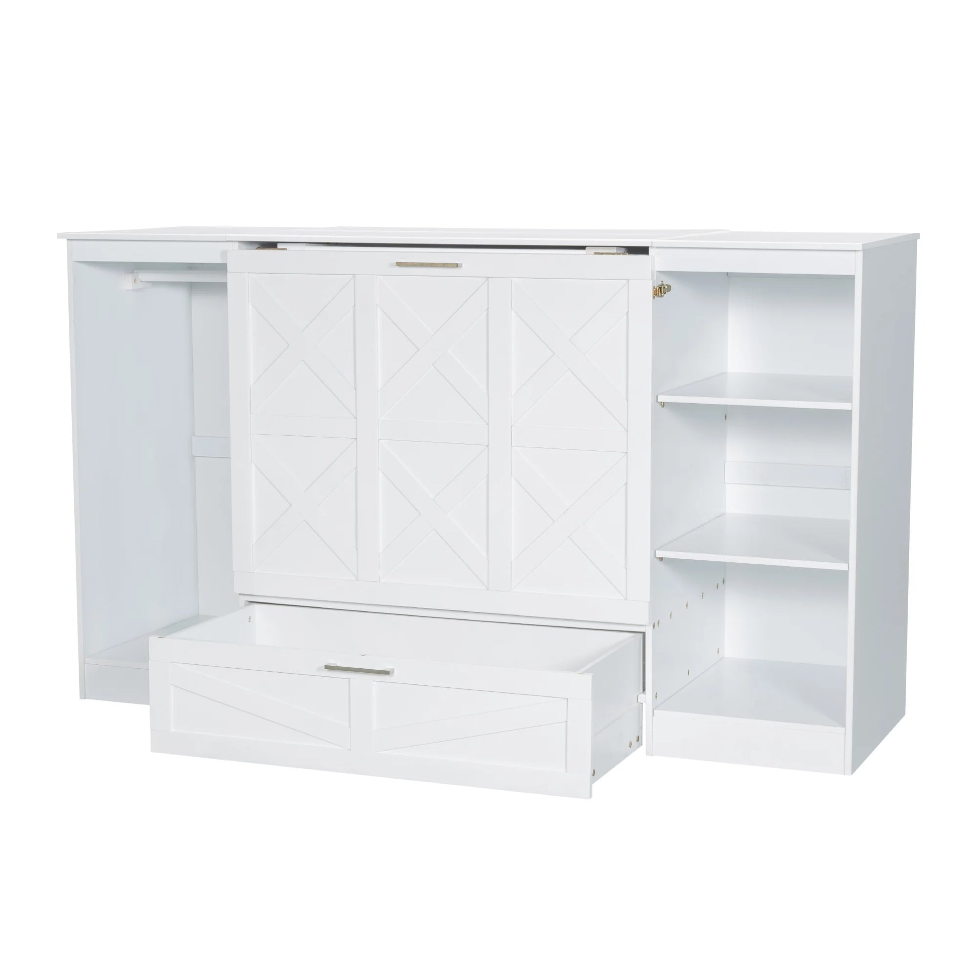 Euroco Wood Twin Size Murphy Bed with Wardrobe and Shelves for Kids Teens Living Room
