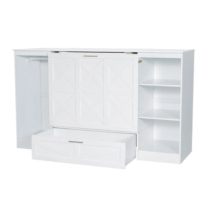 Euroco Wood Twin Size Murphy Bed with Wardrobe and Shelves for Kids Teens Living Room