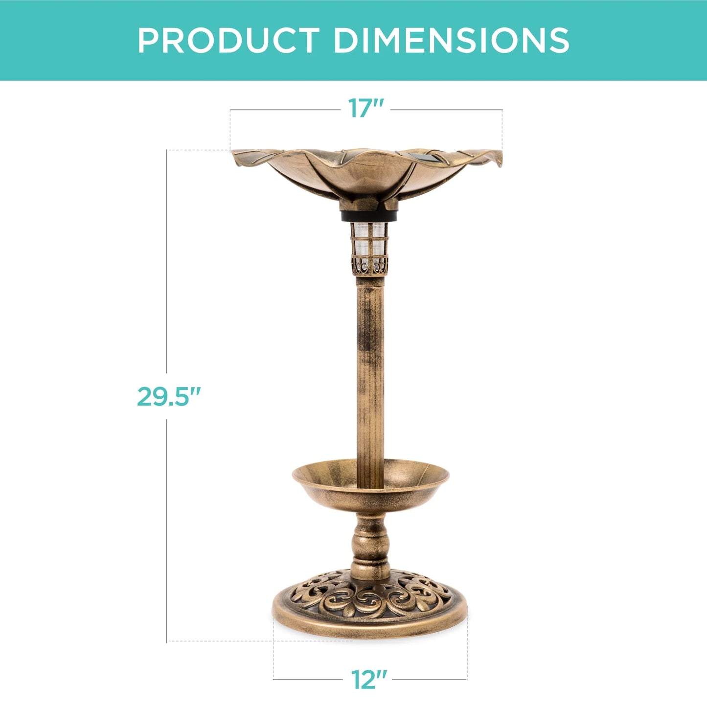 Best Choice Products Solar Lighted Pedestal Bird Bath w/Planter, Integrated Panel - Bronze