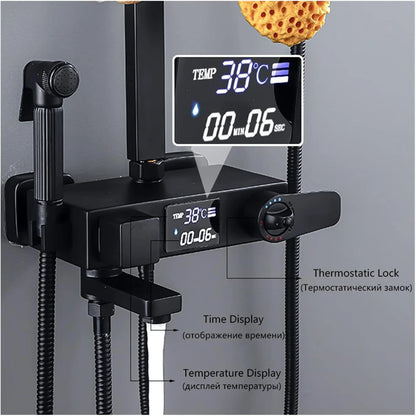 Rainfall Shower System Thermostatic Digital Display Shower Faucet Set Shower Mxer Crane Shower Bath Faucet Bathtub Shower Mixer Taps Bidet Faucet Durability and Dependability (Color : 3 Ways A-Chrome
