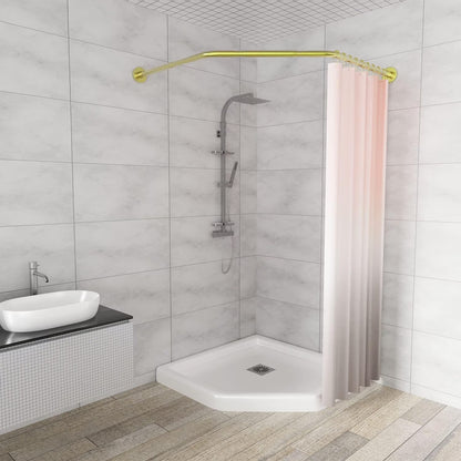 Gleam Adorn Diamond Shaped Shower Curtain Rod (Both Sides: 17"-25.6",Middle:20"-26) Stretchable True 304 Stainless Bathroom Bathtub Corner Rack White