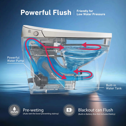 WRR Smart Toilet with Tank Built In, Heated Seat Smart Bidet Toilets, Instant Warm Water, Foam Shield, Sensor to Open/Close/Flush, Pump-assisted, Blackout Flush, LED Display(Premium)