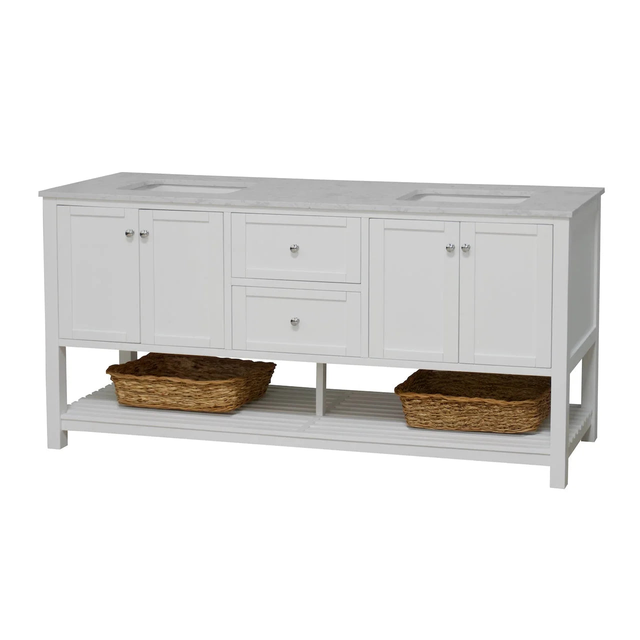 Lakeshore 72" Double Bathroom Vanity with White Cabinet and Engineered Carrara Top