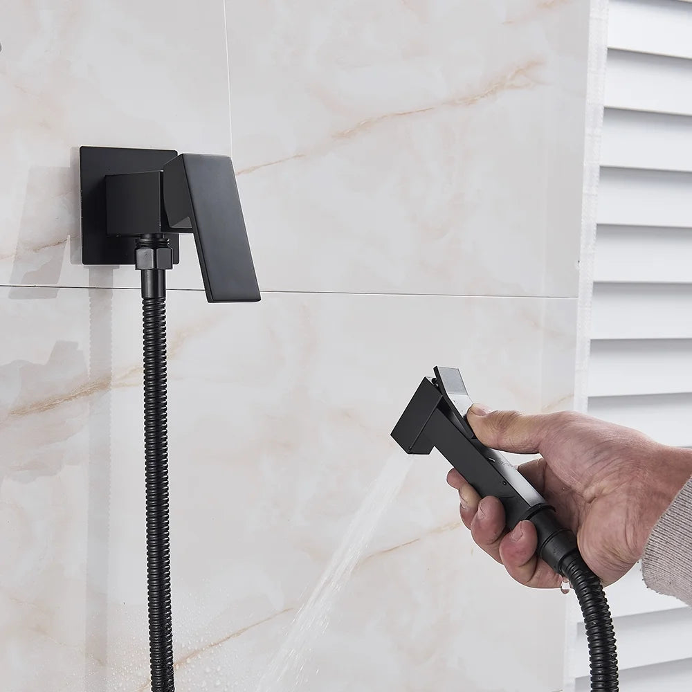Bidet Faucet Brass Shower Tap, Washer Mixer Cold Hot Water Mixer Crane Square Shower Sprayer Head Tap Toilet Faucets ,360 Rotation