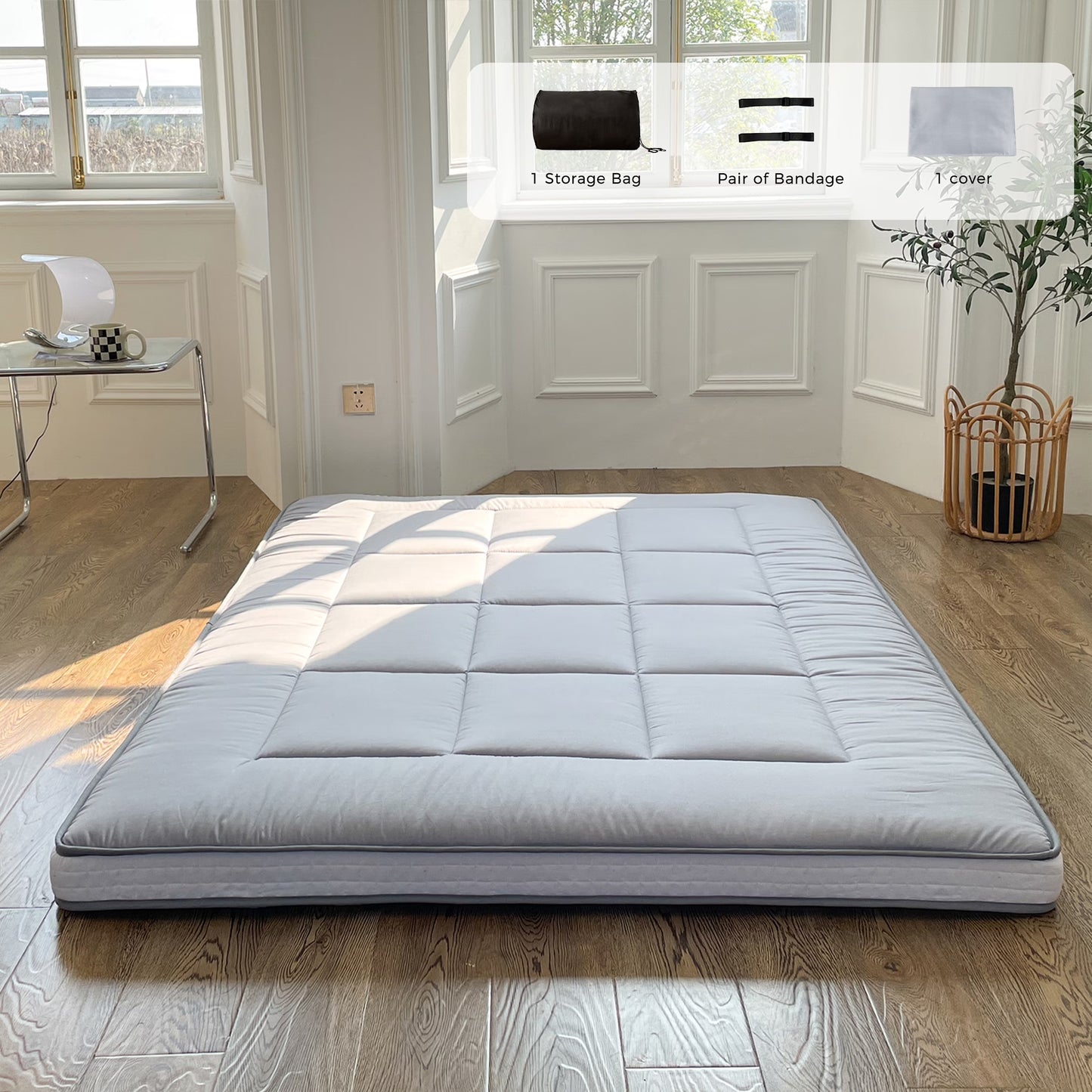Futon Mattress, Padded Japanese Floor Mattress Quilted Bed Mattress Topper, Extra Thick Folding Sleeping Pad, Twin Size