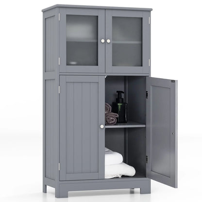 Topbuy Bathroom Storage Cabinet Freestanding Storage Cabinet w/4 Doors Wooden Kitchen Cupboard w/Adjustable Shelf
