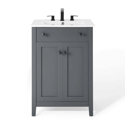 Modway Nantucket 24" Modern Wooden Bathroom Vanity in Gray and White