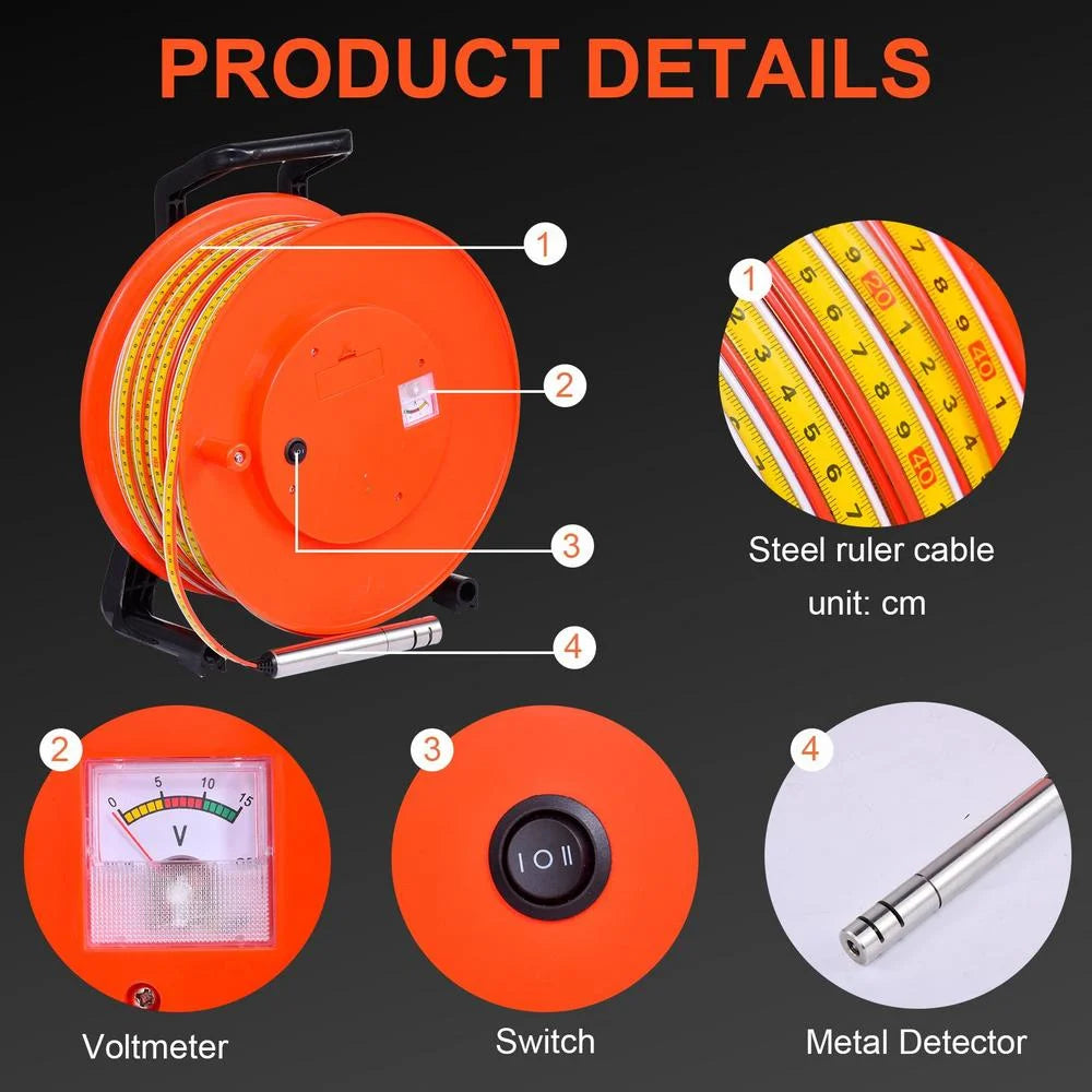 Well Water Level Indicator, Water Level Meter, 30m/98ft Water Depth Gage, Electronic Water Depth Measurement Tool, Battery Powered Liquid Gauge Indicator with 25mm Diameter Stainless Steel Probe