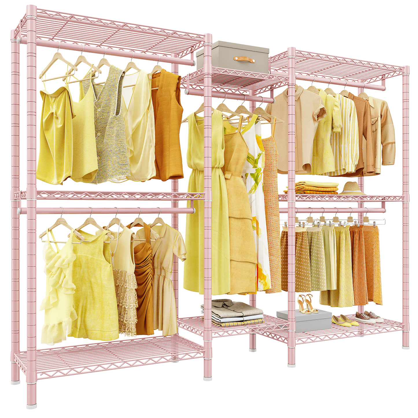 EnHomee Heavy Duty Clothes Rack with 5 Hanging Rods & 8 Shelves,Max Load 905 LBS Adjustable Metal Wardrobe Closet Organizer,Black