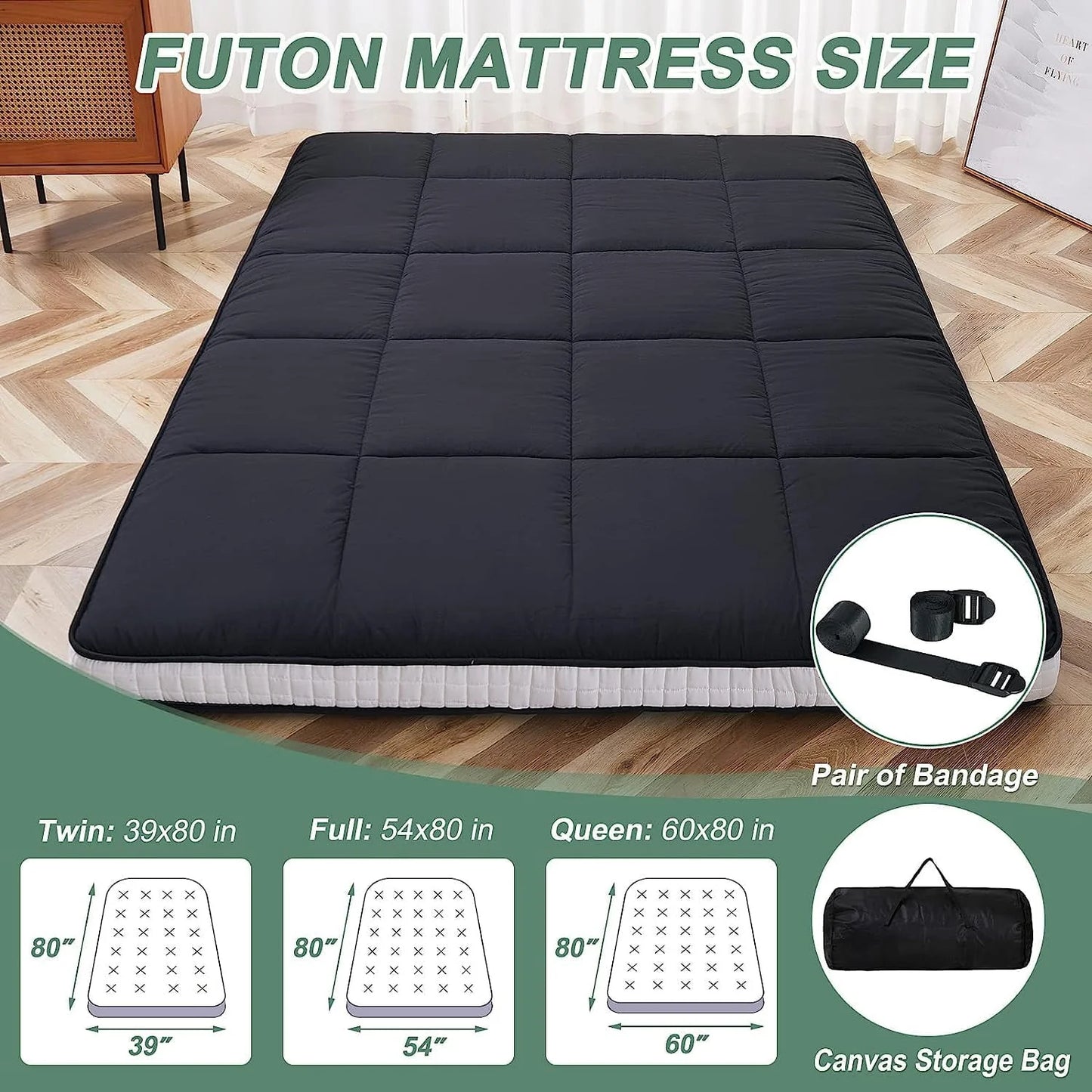 Lilypelle Japanese Floor Mattress Futon Mattress, Thicken Tatami Mat Sleeping Pad Mat Foldable Roll Up Mattress Boys Girls Dormitory Mattress Pad Kids Floor Lounger Bed and Sofas, Coffee, Full Size