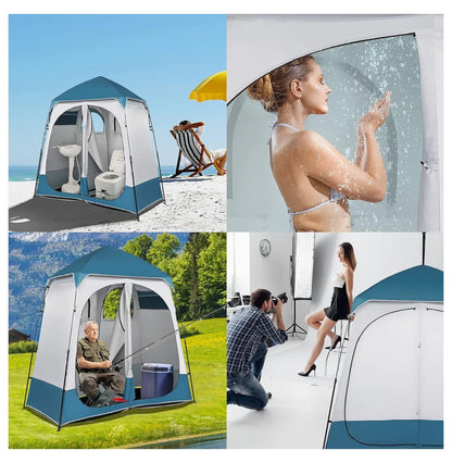 EIGHTNINE Oversize 2 Rooms Shower Tent, 7.5 FT Outdoor Pop up Changing Room, Instant Extra Wide Privacy Shelter for Camping Dressing Toilet Bathroom with Carry Bag, Blue & White