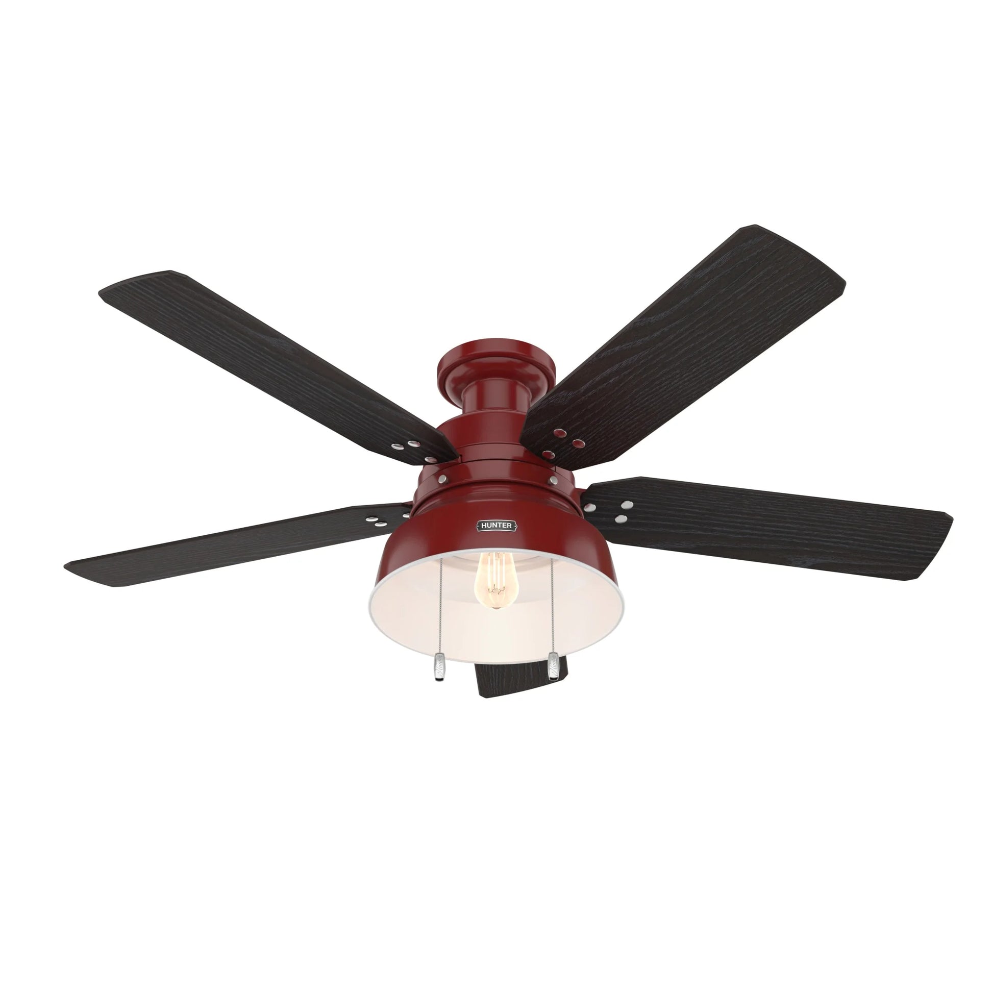 Hunter - Mill Valley Indoor/Outdoor Low Profile Ceiling Fan With Light, 52-inch, Barn Red, Rustic-style, 3-speed WhisperWind Motor, 59312, for Porches, Bathrooms