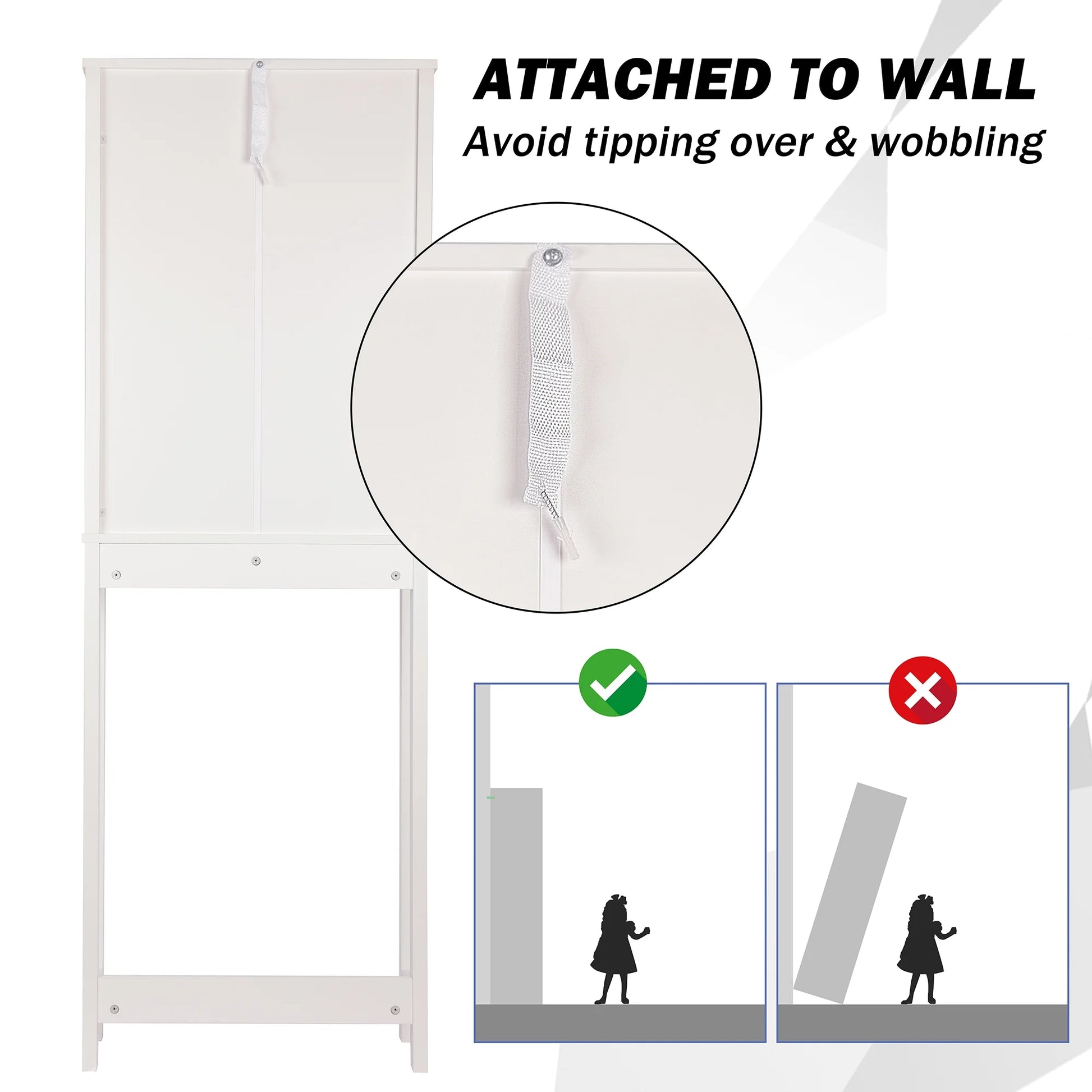 Tolead Wooden Bathroom Storage Over The Toilet with Adjustable Shelves and Sliding Doors, Towels, Wood, White