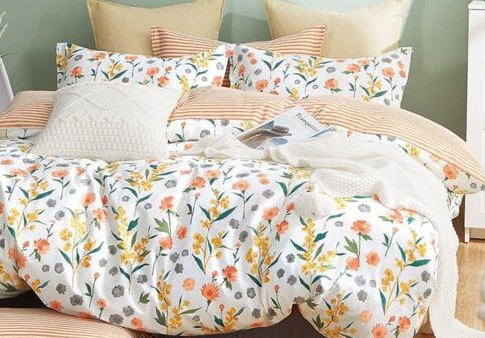Say Yes Bedding Estella Orange Floral 100% Cotton Reversible Comforter Set, Queen/Full Size