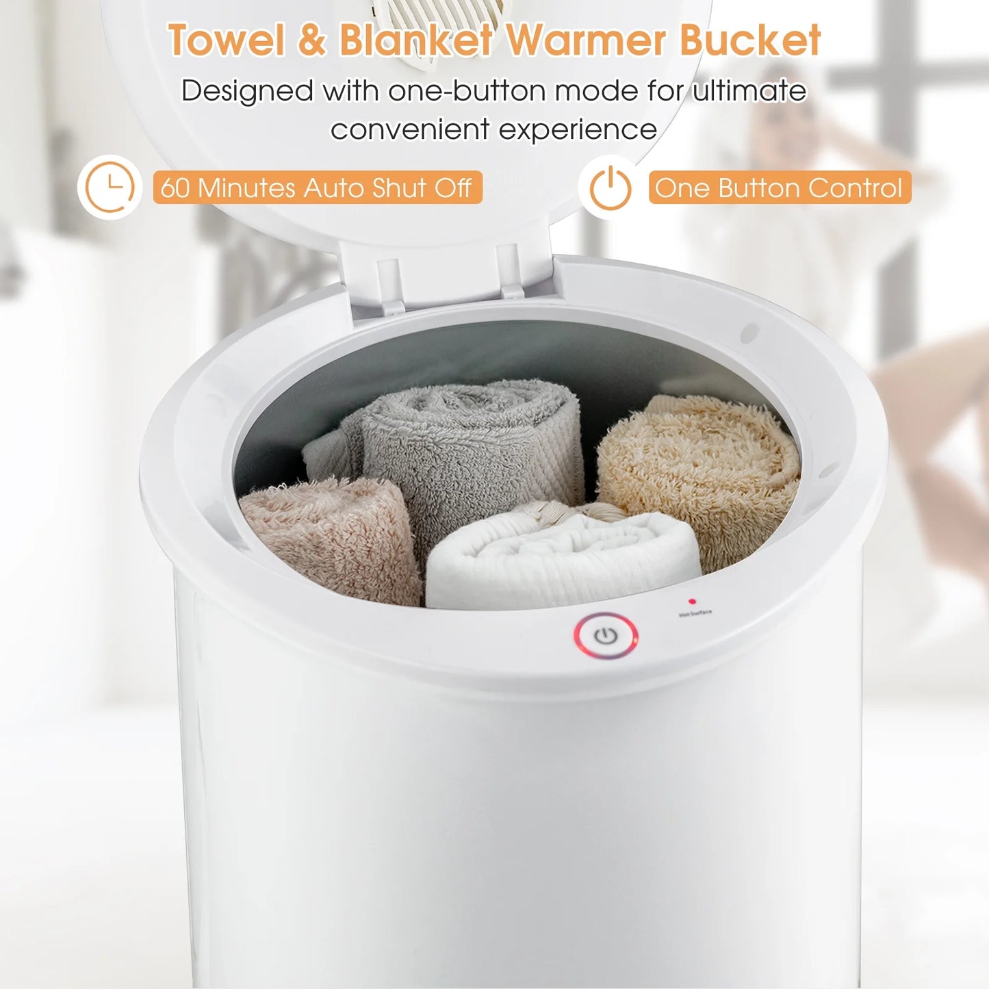 Costway 21L Large Capacity Towel Warmer with Flip-top Lid Auto Shut off Fragrance Holder White