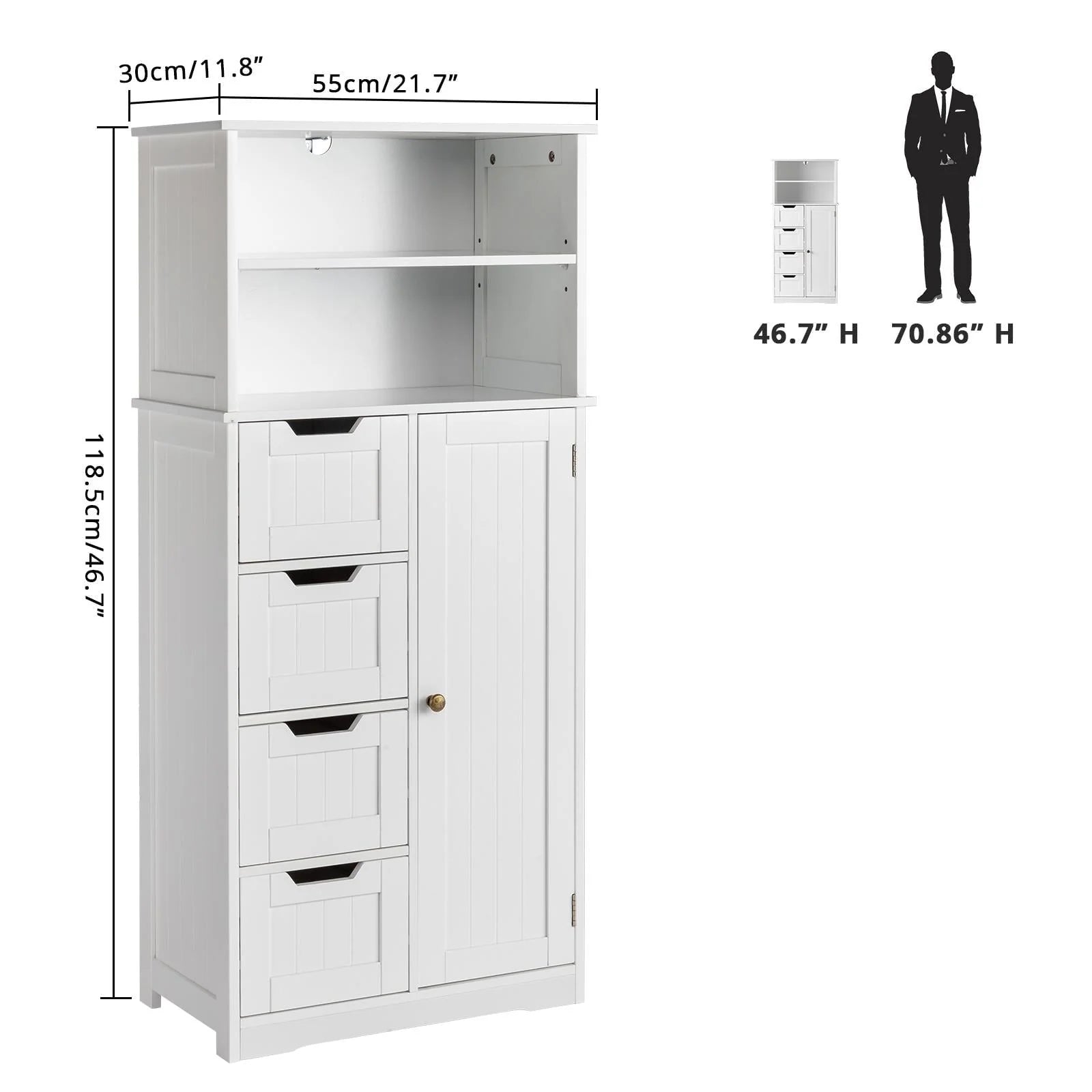 Ktaxon Freestanding Bathroom Floor Cabinet, Multipurpose Storage Cabinet with 4 Drawers, 1 Cupboard & Adjustable Shelves for Kitchen Living Room Bedroom, White