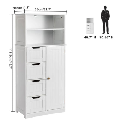 Ktaxon Freestanding Bathroom Floor Cabinet, Multipurpose Storage Cabinet with 4 Drawers, 1 Cupboard & Adjustable Shelves for Kitchen Living Room Bedroom, White