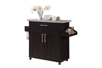 Hodedah Kitchen Cart with Spice Rack plus Towel Holder, Beech