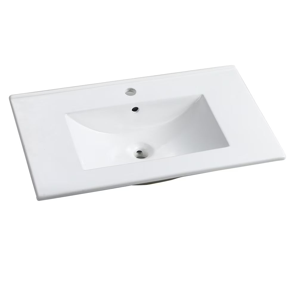 Miniyam 24" Ceramic Sink with Overflow, Drop in Bathroom Vessel Sink, White