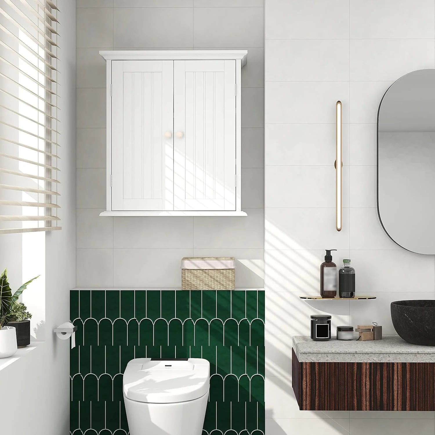 Bathroom Wall Cabinet, Over The Toilet Space Saver Storage Cabinet, Medicine Cabinet with 2 Door and Adjustable Shelves, Cupboard