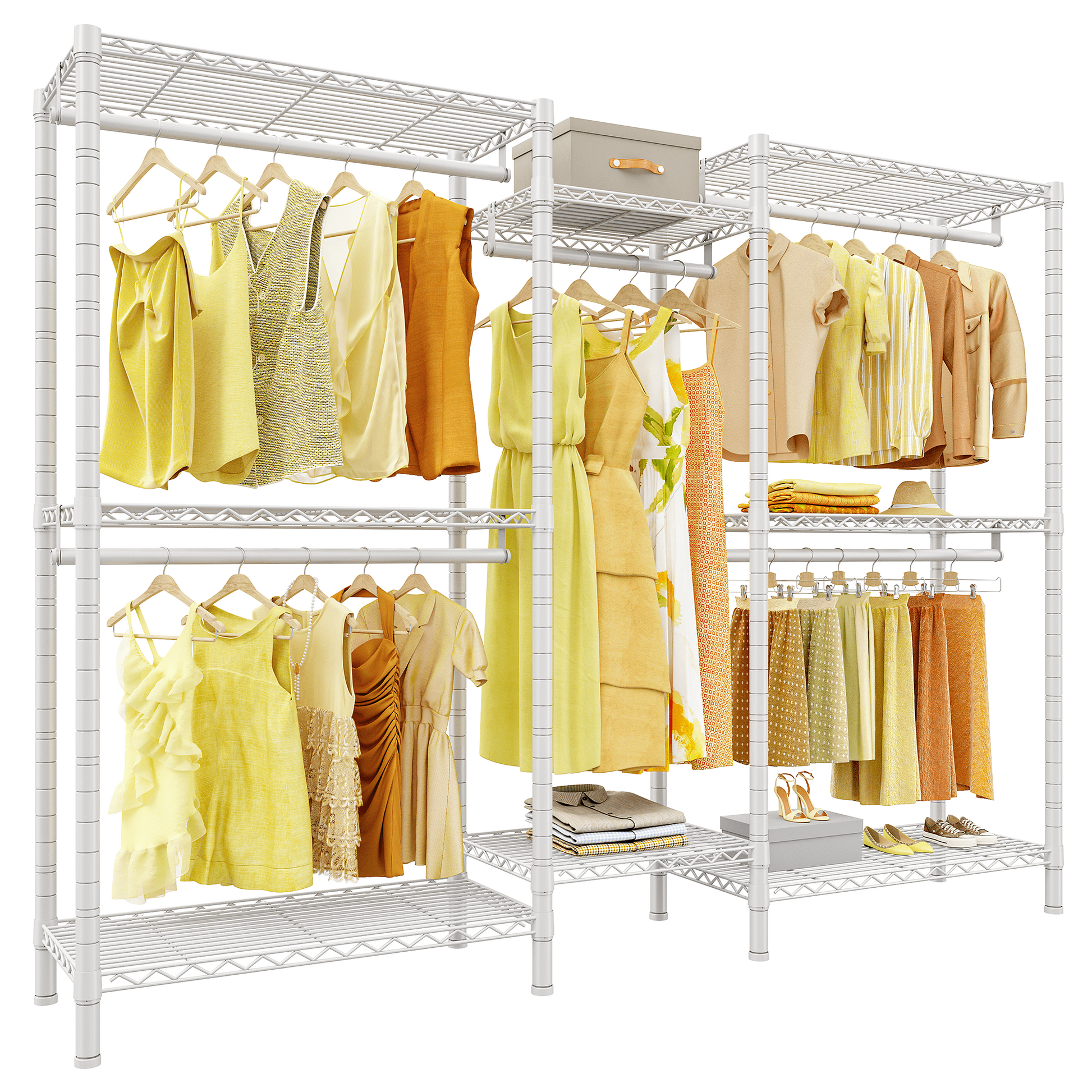 EnHomee Heavy Duty Clothes Rack with 5 Hanging Rods & 8 Shelves,Max Load 905 LBS Adjustable Metal Wardrobe Closet Organizer,Black