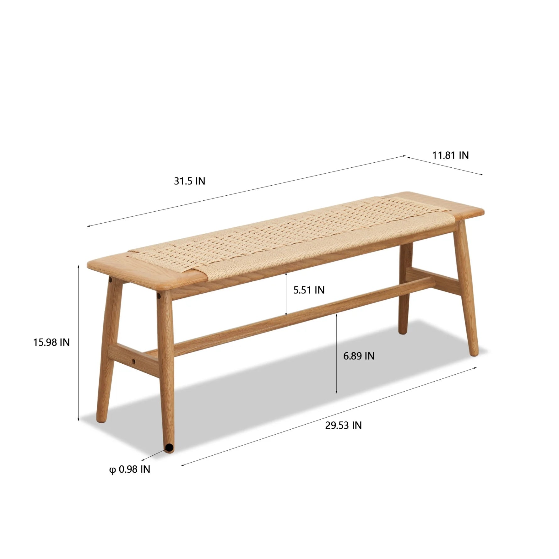 Woven Rattan Bench,Natural Oak Wood Dining Bench,Bed Bench Entryway Bench for Entryway,Dining Room,Bedroom,Bathroom