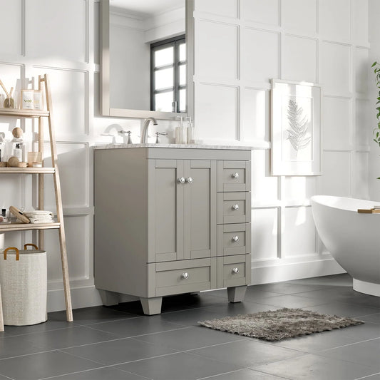 Eviva Bathroom Vanity Acclaim C. 30" Transitional Gray with White Carrara Marble Counter-Top