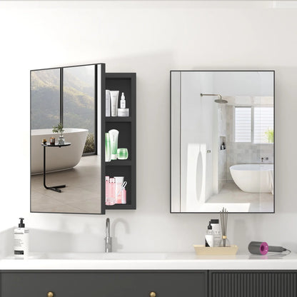 Ciumeeo Bathroom Wall Cabinet Single Door Wall Mount Storage Medicine Cabinet with Mirror and Hidden Shelves Black