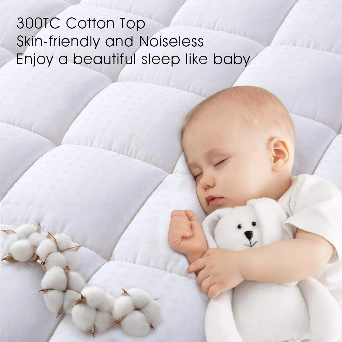 Queen Size Mattress Pad Pillow Top Mattress Cover Quilted Fitted Mattress Protector Cotton Top Stretches up 8-21" Deep Pocket Cooling Mattress Topper (60x80 inch, White)