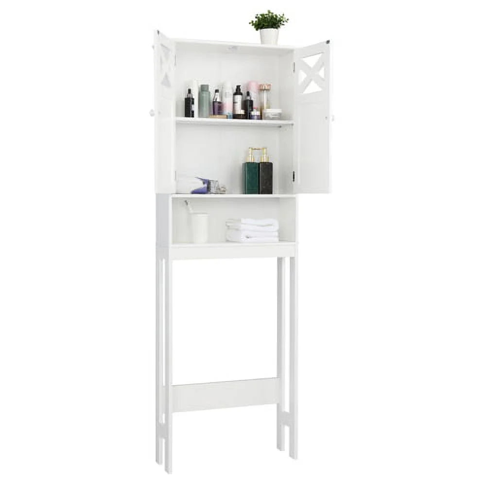 SamyoHome Wooden Over The Toilet Cabinet Bathroom Freestanding Cabinet with Shelves, White