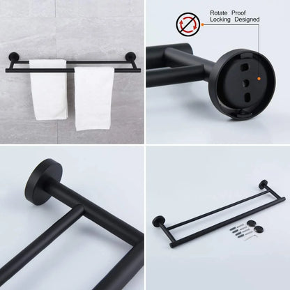 Matte Black Bathroom Accessories Kit 5-Pieces Bathroom Hardware Set Wall Mounted - Includes 24" Double Towel Bar, 12" Hand Towel Bar, Toilet Paper Holder, 2X Robe Towel Hooks ...
