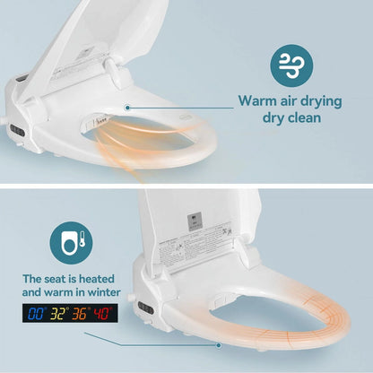 PULUOMIS Elongated Electronic Bidet Toilet Seat White with Heated Seat and Self-Cleaning Nozzle