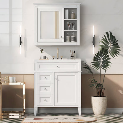 30'' Bathroom Vanity with Top Sink, Freestanding Vanity Set with Mirror Cabinet,Green