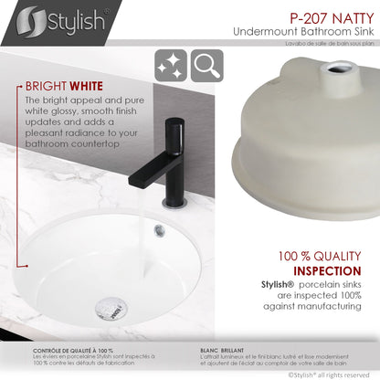 Stylish Undermount 16" Porcelain Round Bathroom Sink with 2 Overflow Finishes P-207