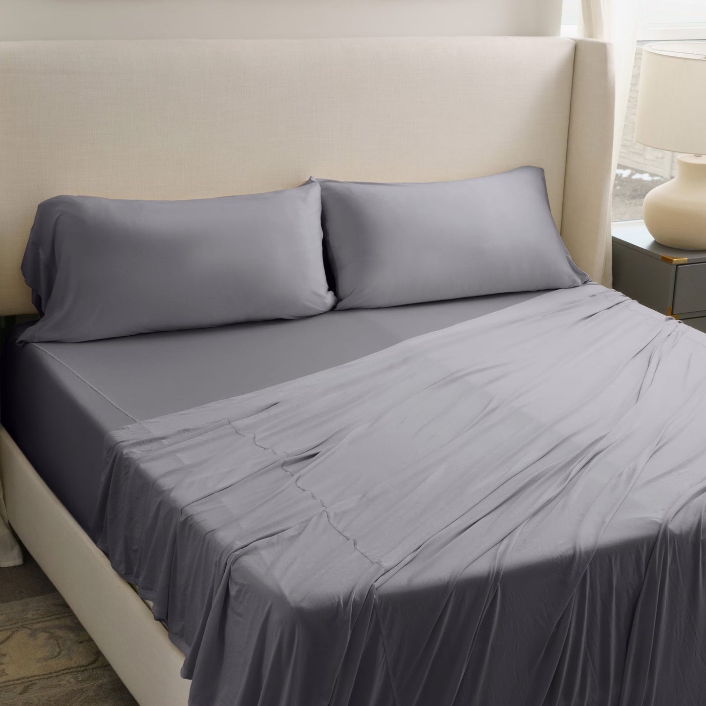 SHEEX Active Comfort Sheet Set with 2 Pillowcases, King/California King - Cooling - Breathable - Deep Pocket - Moisture-Wicking, Pewter