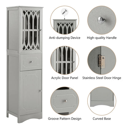 Royard Oaktree Tall Bathroom Cabinet with Drawer and Doors Freestanding Storage Cabinet with Hutch Modern Narrow Kitchen Pantry Sideboard Cabinets for Living Room Bedroom Office, White