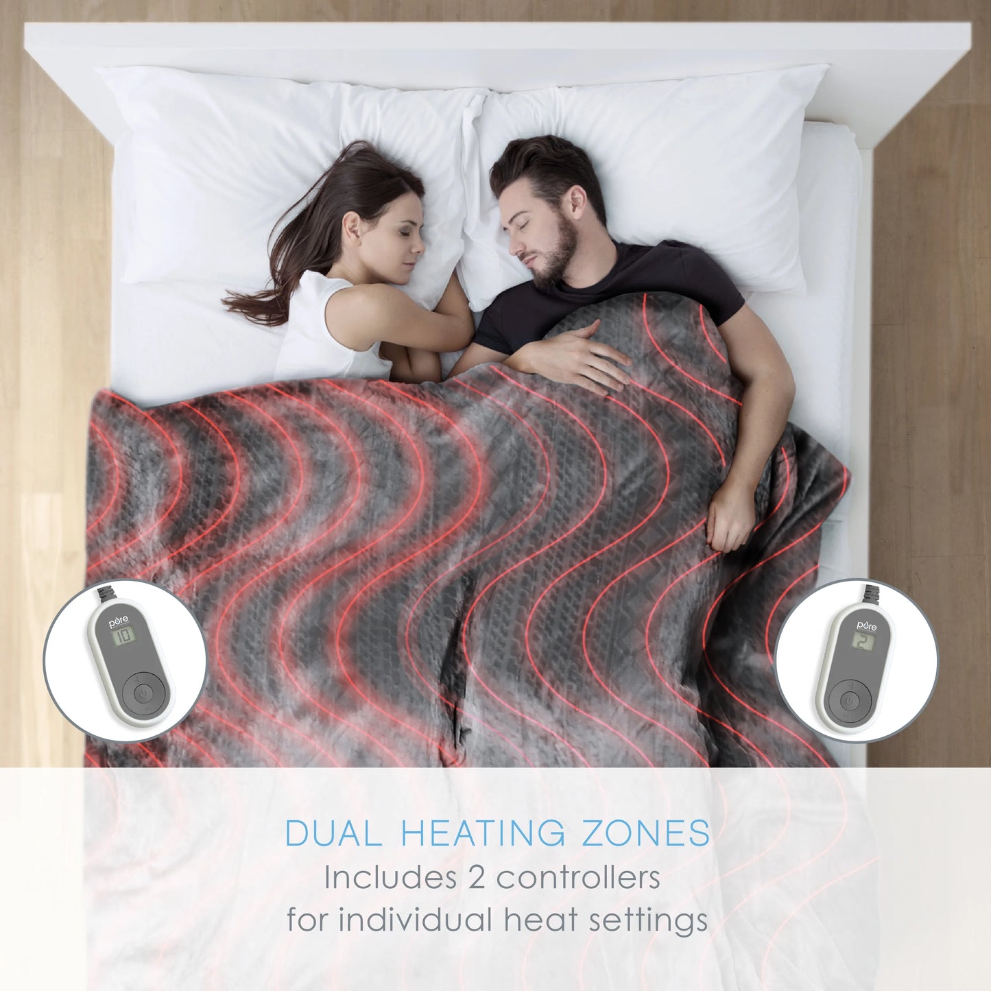 Pure Enrichment PureRelief Radiance Deluxe Heated Blanket - 10 Heat Settings, Super Soft Micromink Velvet Fabric, LCD Controller, Auto Shut-Off Timer, Machine Washable - Queen Size Electric Blanket