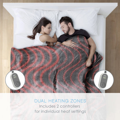 Pure Enrichment PureRelief Radiance Deluxe Heated Blanket - 10 Heat Settings, Super Soft Micromink Velvet Fabric, LCD Controller, Auto Shut-Off Timer, Machine Washable - Queen Size Electric Blanket