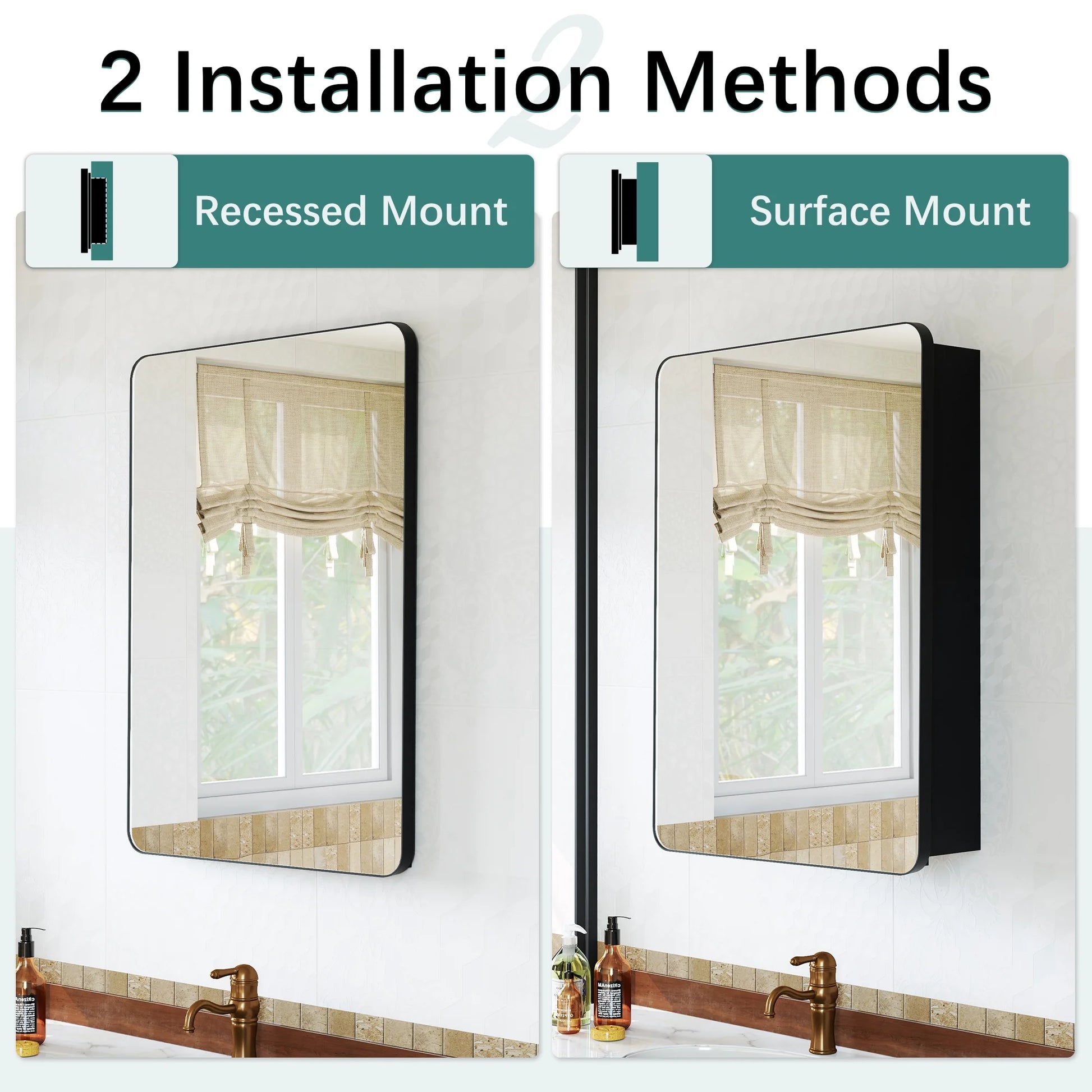 Joqixon Recessed Medicine Cabinets for Bathroom with Mirror: 16x24 Wall Mount Mirrored Vanity Chest - 16 x 24 inch Small Storage Cabinet with Adjustable Shelves