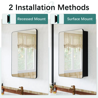 Joqixon Recessed Medicine Cabinets for Bathroom with Mirror: 16x24 Wall Mount Mirrored Vanity Chest - 16 x 24 inch Small Storage Cabinet with Adjustable Shelves
