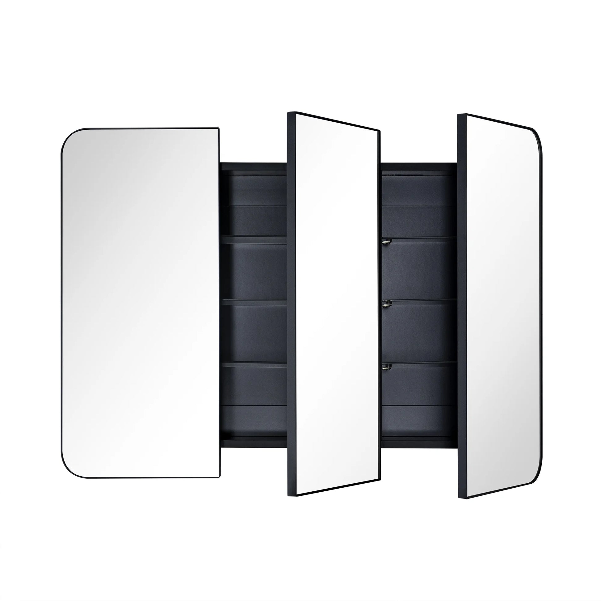 TEHOME Matt Black Triple Door Recessed & Surface Mount Rectangle Bathroom Medicine Cabinet with Mirror 26 x 36'' 3 Door Metal Framed Rectangular Bathroom Cabinet 36 by 26 inches