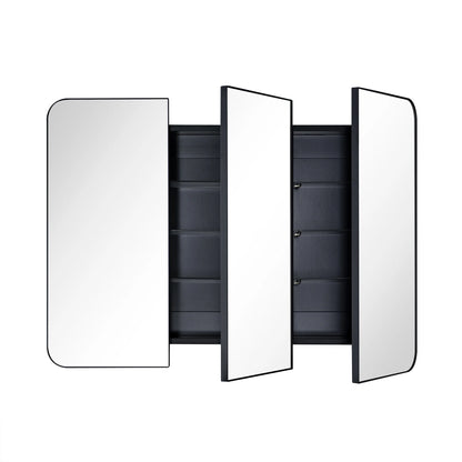 TEHOME Matt Black Triple Door Recessed & Surface Mount Rectangle Bathroom Medicine Cabinet with Mirror 26 x 36'' 3 Door Metal Framed Rectangular Bathroom Cabinet 36 by 26 inches