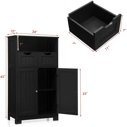 Giantex Multifunctional Floor Cabinet, Freestanding Bathroom Cabinet with Removable Drawers and Adjustable Shelf for Bathroom, Living Room, Bedroom or Entryway, 24 x 12 x 43 inches (Black)