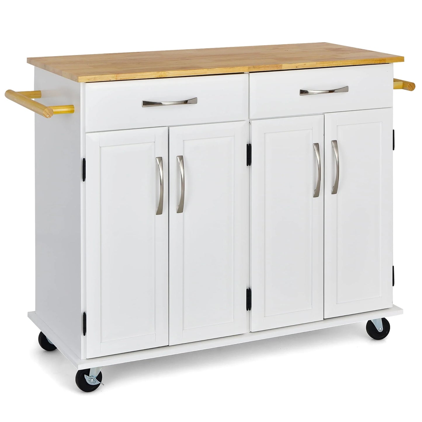 Costway 4-Door Rolling Kitchen Island Cart Buffet Cabinet w/Towel Racks Drawers White