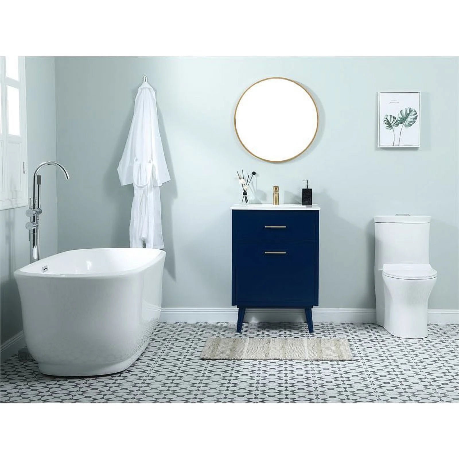 Elegant Decor Boise 24" Solid Wood and MDF Bathroom Vanity in Blue