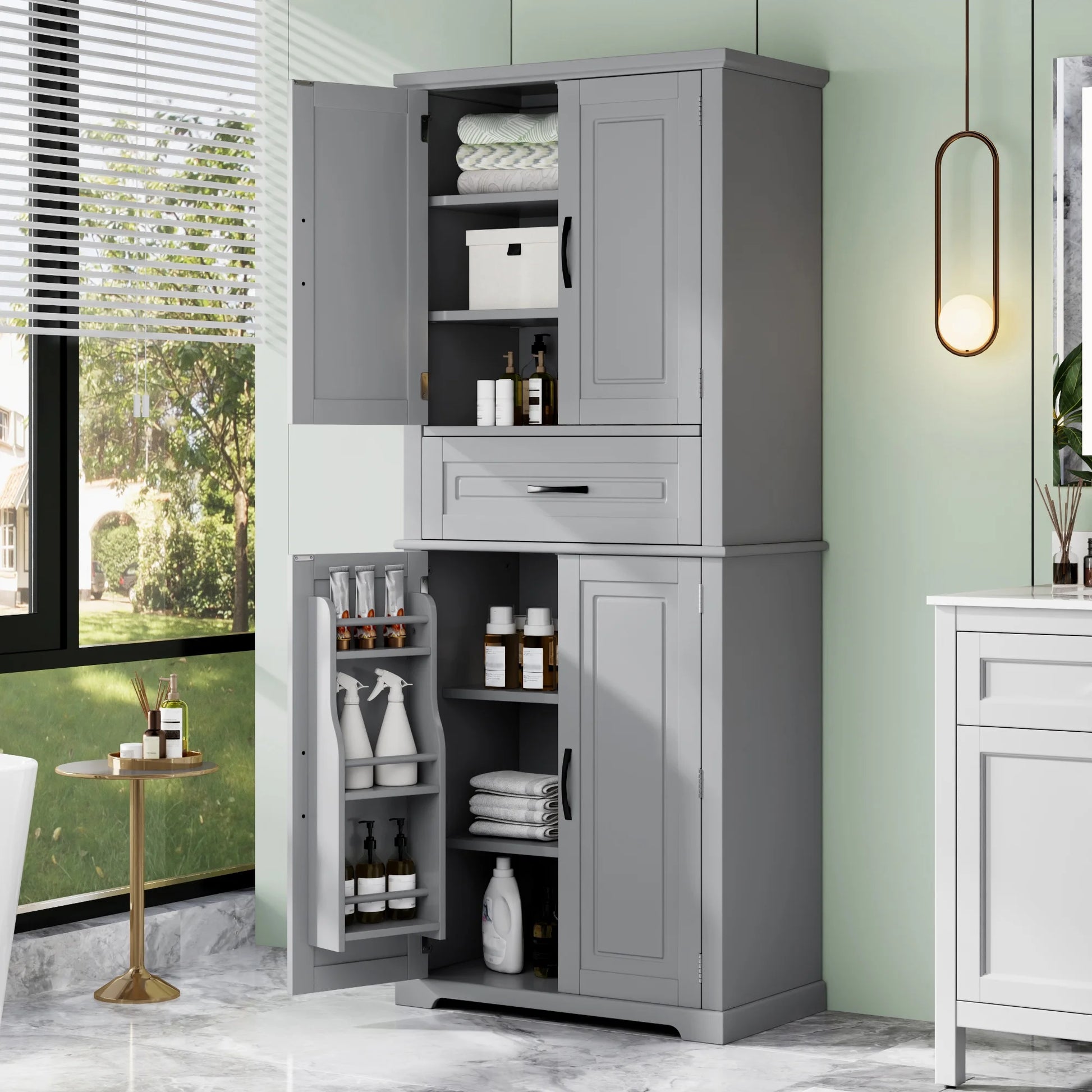 Euroco Bathroom Storage Cabinet with Multi-Functional Storage Space, Drawer with Slide Rails, Adjustable Shelf
