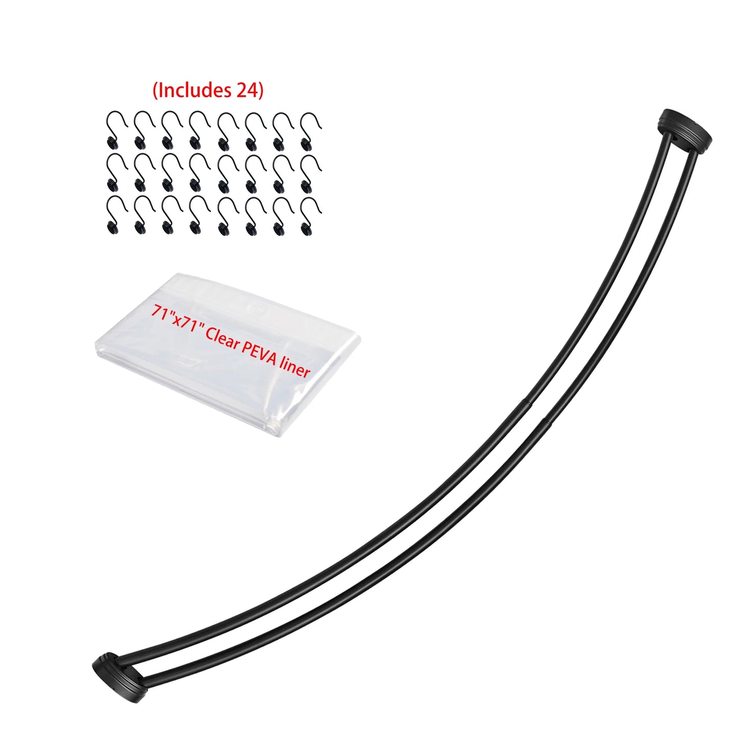 Utopia Alley Rustproof Wall Mounted Aluminum Double Curved Shower Curtain Rod, Screw Mount Rod, Secure Than Tension, Adjustable Shower Rod from 45" to 72", Includes shower liner & hooks (Black)
