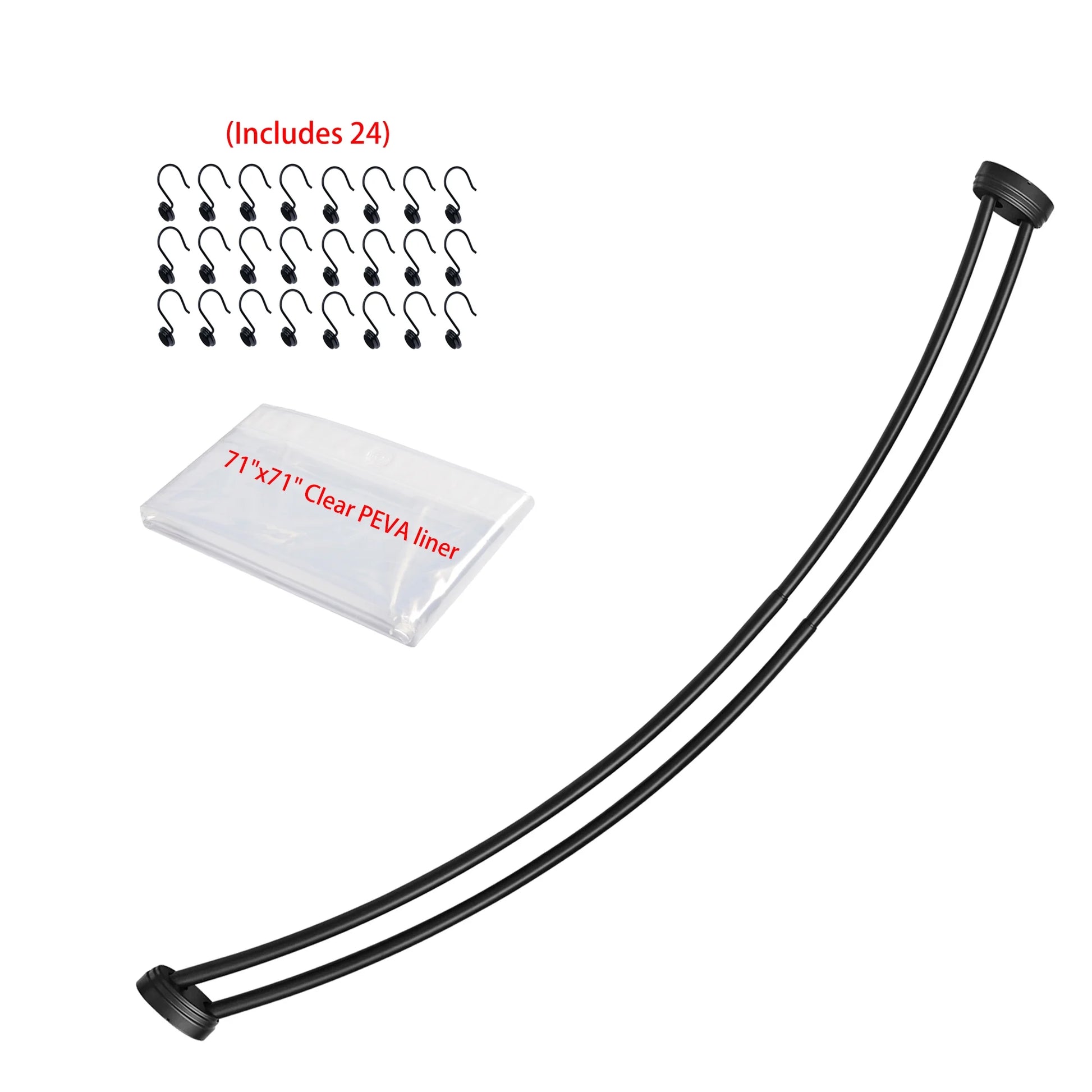 Utopia Alley Rustproof Wall Mounted Aluminum Double Curved Shower Curtain Rod, Screw Mount Rod, Secure Than Tension, Adjustable Shower Rod from 45" to 72", Includes shower liner & hooks (Black)